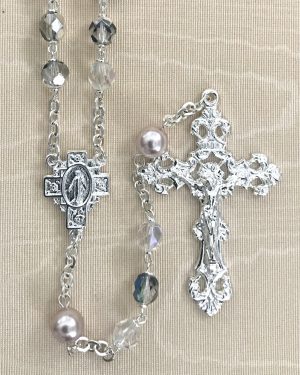 aurora Borealis Light Amethyst Pearl Our Father Rosary Beads