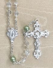Aurora Borealis Peridot Pearl Our Father Rosary Beads