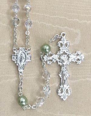 Aurora Borealis Peridot Pearl Our Father Rosary Beads