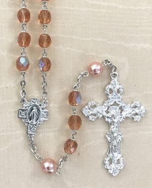 Aurora Borealis Coral Pearl Our Father Rosary Beads