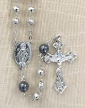 Rosebud Silver Pearl Our Father Rosary Beads