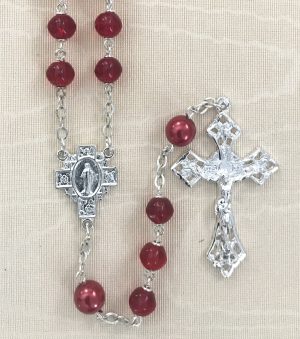 Ruby with Red Pearl Our Father Rosary Beads