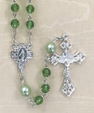 Peridot Tin Cut Pearl Our Father Rosary Beads