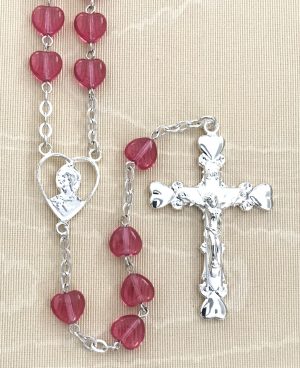 Rose Heart with Pearl Our Father Rosary Beads