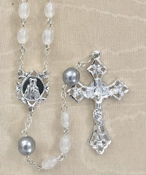Pearl with Silver Our Father Rosary Beads