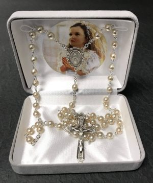 Sterling Silver Pearl First Communion Rosary Beads