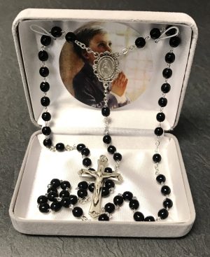 Sterling Silver Black Beads First Communion Rosary Beads