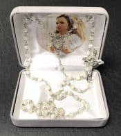 Sterling Silver Mother of Pearl First Communion Rosary Beads
