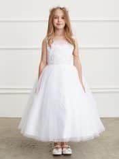 Illusion Neckline First Communion Dress with Lace Applique Bodice and Skirt