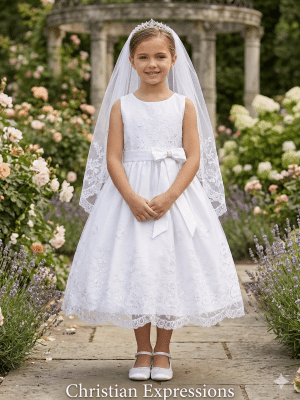 First Communion Dress with Tulle and Sequins