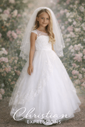 Beautiful satin First Communion Dress with Cap Sleeves