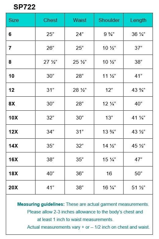 First Communion Dress SP722 Size Chart