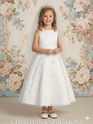 A Line First Communion Dress with Embroidered tulle with sequins
