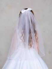FIrst Communion Veil with Satin Bow with Veil, Dangling Cross
