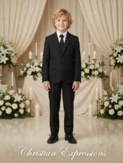 Boy's Slim Fit 5 Piece Black First Communion Suit