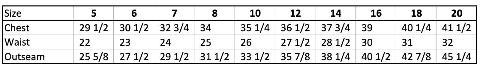 Boys First Communion Suit Size Chart