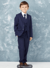Boy's Slim Fit 5 Piece Ink Blue First Communion Suit