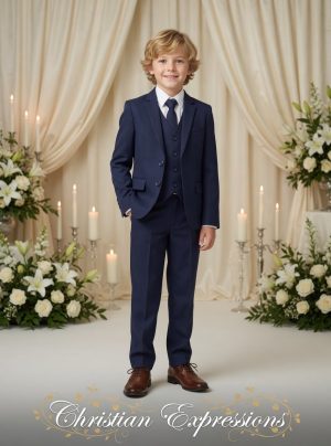 Boy's Slim Fit 5 Piece Blue First Communion Suit