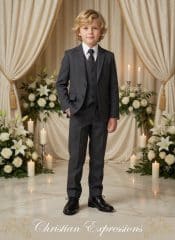 Boy's Slim Fit 5 Piece Dark Gray First Communion Suit