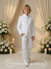 Boy's Slim Fit 5 Piece White First Communion Suit