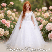 First Communion Gown With 3D Bodice and Detachable Cape