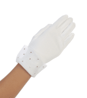 Matte Satin First Communion Gloves with Organza and Rhinestones Cuff