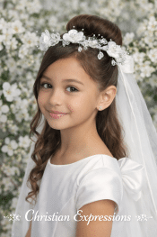 First Communion Wreath Veil  crystal flowers with pearl & rhinestones
