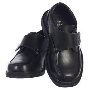 Boys Black Matte First Communion Shoes with Velco Closure