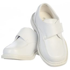 Boys White Matte First Communion Shoes with Velco Closure