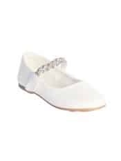 Matte Satin Flat First Communion Shoes with Braided Rhinestone Strap