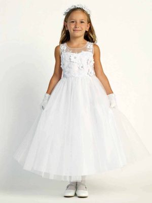 First Communion Dress with 3D Flowers