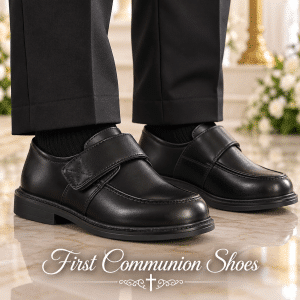 Boys Black Matte First Communion Shoes with Velco Closure