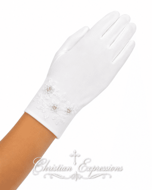 Matte Satin First Communion Gloves with Lace Accent