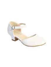 Matte Satin First Communion Shoes with Rhinestone Buckle