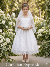 First Communion Dress Corded embroidered tulle dress with sequins