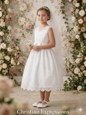 First Communion Dress Corded embroidered tulle dress with sequins