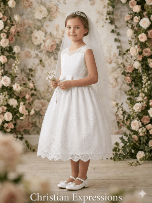 First Communion Dress Corded embroidered tulle dress with sequins