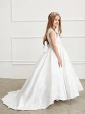 First Communion Gown Satin long train skirt with a lace hem