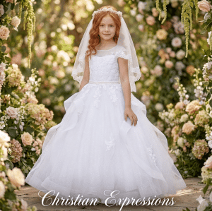 Lace Glitter First Communion Dress with Horse Hair Skirt
