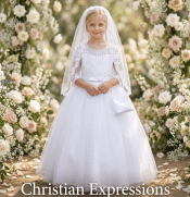 First Communion Gown With Lace bodice 3/4" Sleeves and Bow