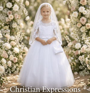 First Communion Gown With Lace bodice 3/4" Sleeves and Bow