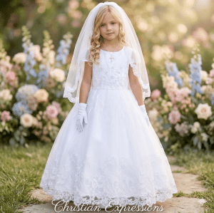 First Communion Dress with Beautiful Lace Skirt