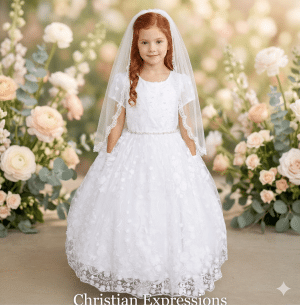 Lace First Communion Dress with Short Sleeves