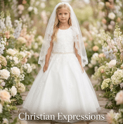 First Communion Dress with Lace Bodice Accents and Cap Sleeves