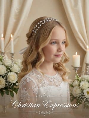 First Communion Rhinestone Double Layer Hairband with Satin Ribbon