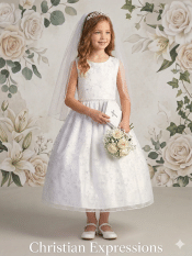 Girls Embroidered Tulle First Communion Dress with Sequins