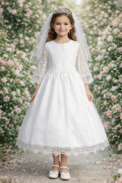 First Communion Dress Embroidered tulle with cross designs