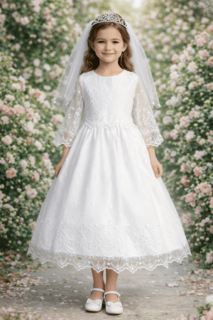 First Communion Dress Embroidered tulle with cross designs