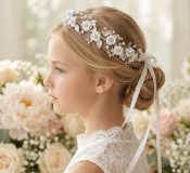 First Communion Floral headpiece with rhinestones and pearl accents