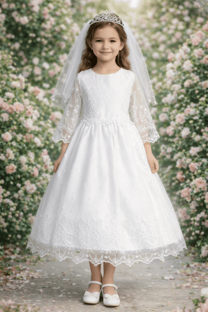 First Communion Dress Embroidered tulle with cross designs